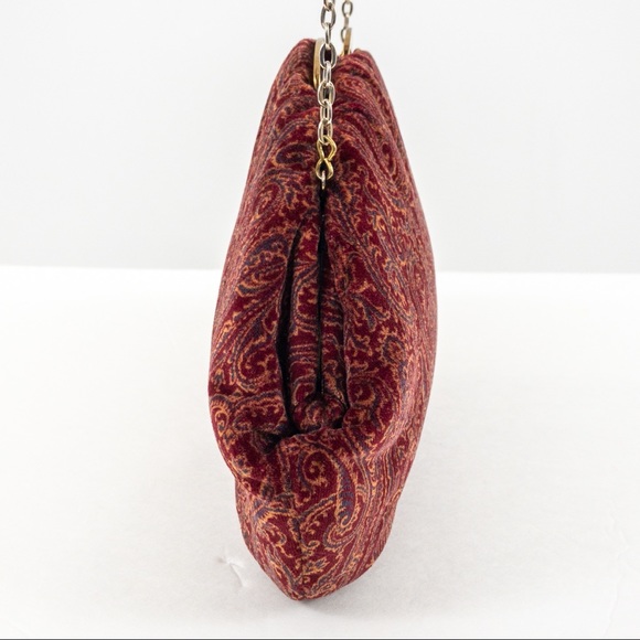 Vintage 70s Velvet Paisley Print Bag Purse Red - Picture 10 of 12